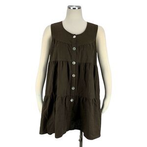 Noelle Brown S M Dress Linen Sleeveless Layers Button Front Machine Wash Teacher